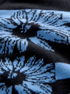 Zwart/blauw gestreept met bloemenprint - Soft Touch Ronde hals Katoen Rijke Trui*Next New