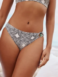 Zwart/crème met aztekenprint - Asymmetric Bead High Leg BIkini Bottoms*Next