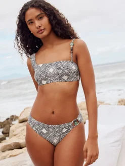 Zwart/crème met aztekenprint - Asymmetrische bikinitop met kralen*Next Hot