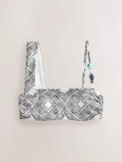 Zwart/crème met aztekenprint - Asymmetrische bikinitop met kralen*Next Hot