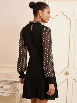 - Frill Neck Chiffon Sleeve Knitted Mini Dress*Love & Roses Best