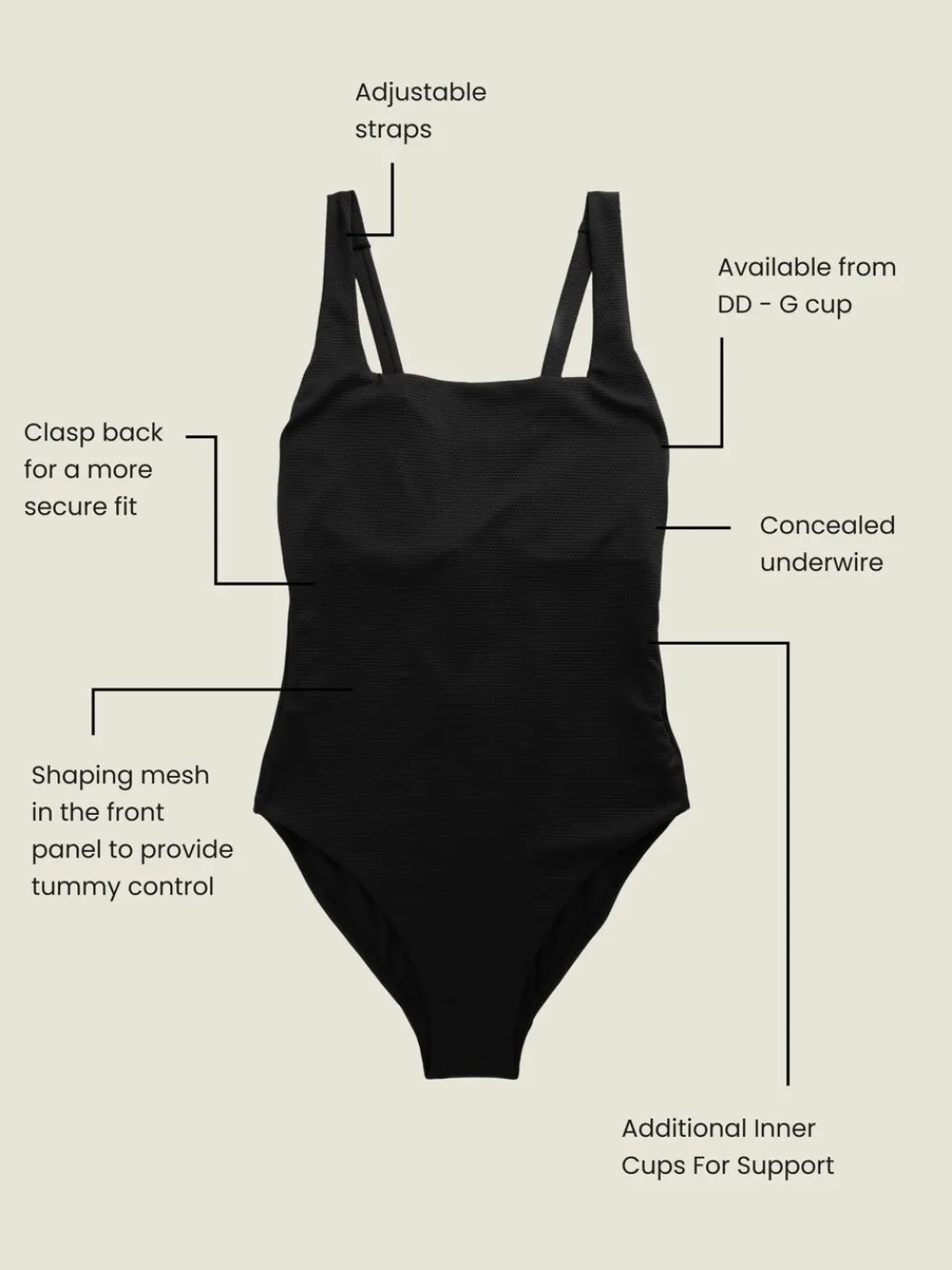 - Buikcorrigerend DD+ badpak met beugel en vierkante hals*Next Online