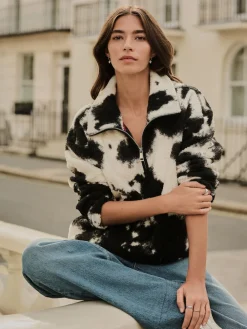 Zwart/ecru koeienprint - Soft Touch Knusse Teddy Borg Kwartrondrits Fleece*Next New