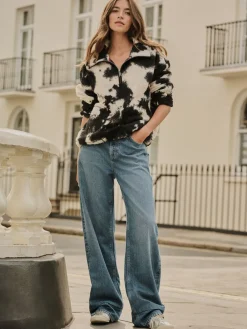 Zwart/ecru koeienprint - Soft Touch Knusse Teddy Borg Kwartrondrits Fleece*Next New