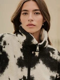 Zwart/ecru koeienprint - Soft Touch Knusse Teddy Borg Kwartrondrits Fleece*Next New