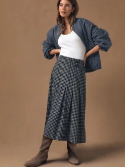 Zwart/grijs - Gingham Midi Kilt Skirt*Next Clearance