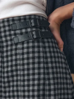 Zwart/grijs - Gingham Midi Kilt Skirt*Next Clearance