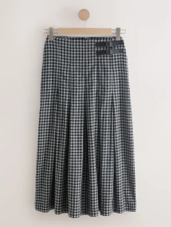 Zwart/grijs - Gingham Midi Kilt Skirt*Next Clearance