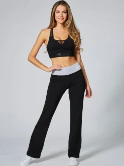 Zwart/grijs - jersey bootcut-broek met contrasterende tailleband voor dames*Pineapple Online