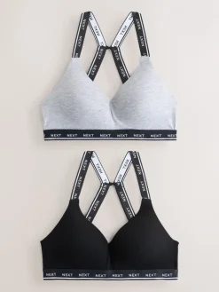 Zwart/grijs - Ultimate Comfort Cotton Non Wired Padded Bras 2 Pack*Next