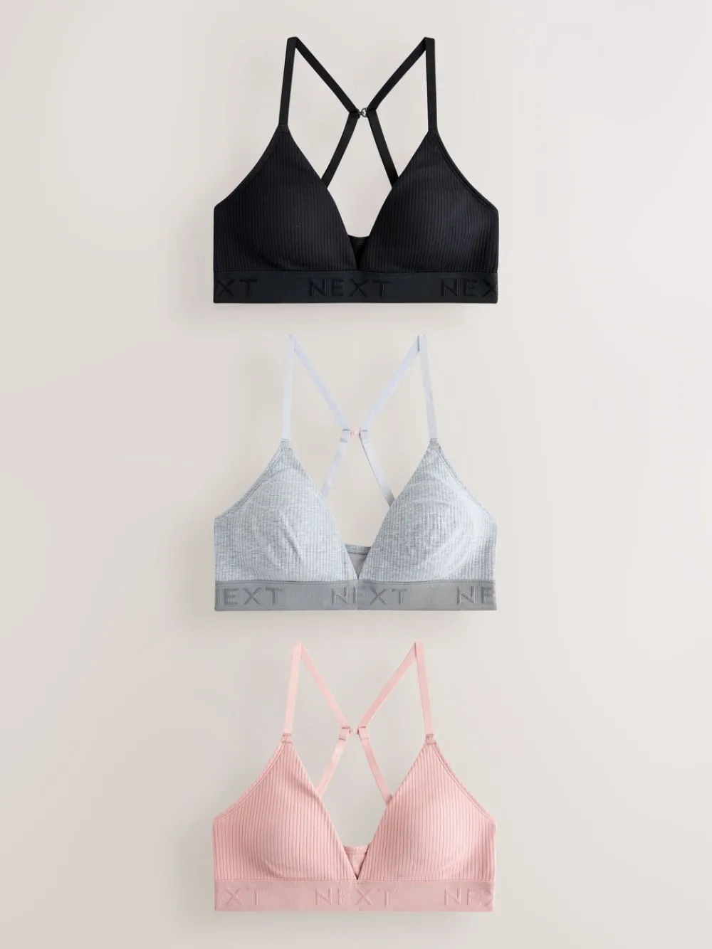 - Cotton Ribbed Logo Bralettes 3 Pack*Next Discount