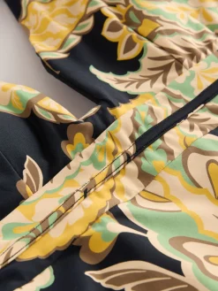 Zwart/groen paisley - Diepuitgesneden vormgevend buikcorrigerend badpak*Next Clearance