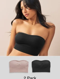 Zwart/lichtroze - Naadloze bandeau ultiem comfort beha's verpakking van 2*Next Sale