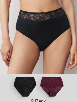 Zwart/paarsrood - All Over Lace Medium Flow Periode Knickers 2 Pack*Next Outlet