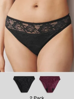 Zwart/paarsrood - All Over Lace Medium Flow Periode Knickers 2 Pack*Next Hot