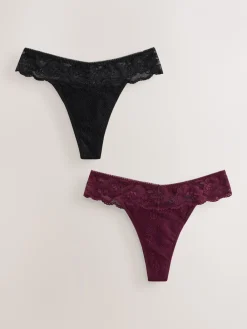Zwart/paarsrood - Thong All Over Lace Light Flow Period Knickers 2 Pack*Next Sale