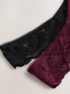 Zwart/paarsrood - Thong All Over Lace Light Flow Period Knickers 2 Pack*Next Sale