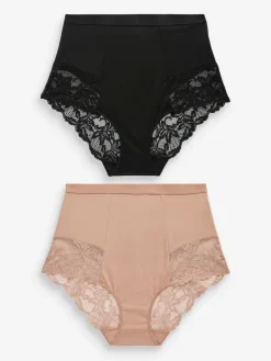 - Verpakking van 2 Braziliaanse slipjes met kanten achterkant en buikcorrigerend effect en print*Next Clearance