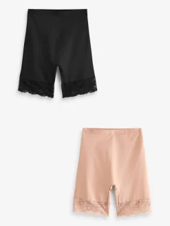 Zwart/praline huidskleur - 2 Licht vormgevende buikcorrigerende shorts met kanten achterkant*Next