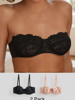 Zwart/praline huidskleur - Kanten strapless multiway beha's zonder vulling 2 set*Next Hot