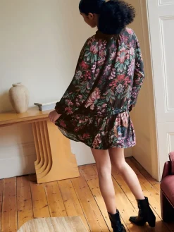 - Mini Tie Front Tiered Long Sleeve Dress*Next Online