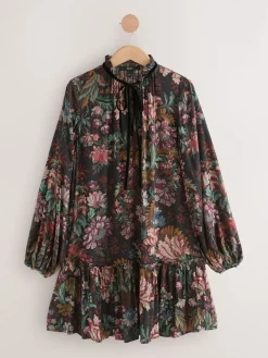 - Mini Tie Front Tiered Long Sleeve Dress*Next Online