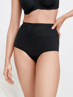 Zwart/wit - 2 Vormgevende katoenen slipjes met buikcorrectie en hoge taille*Next Best