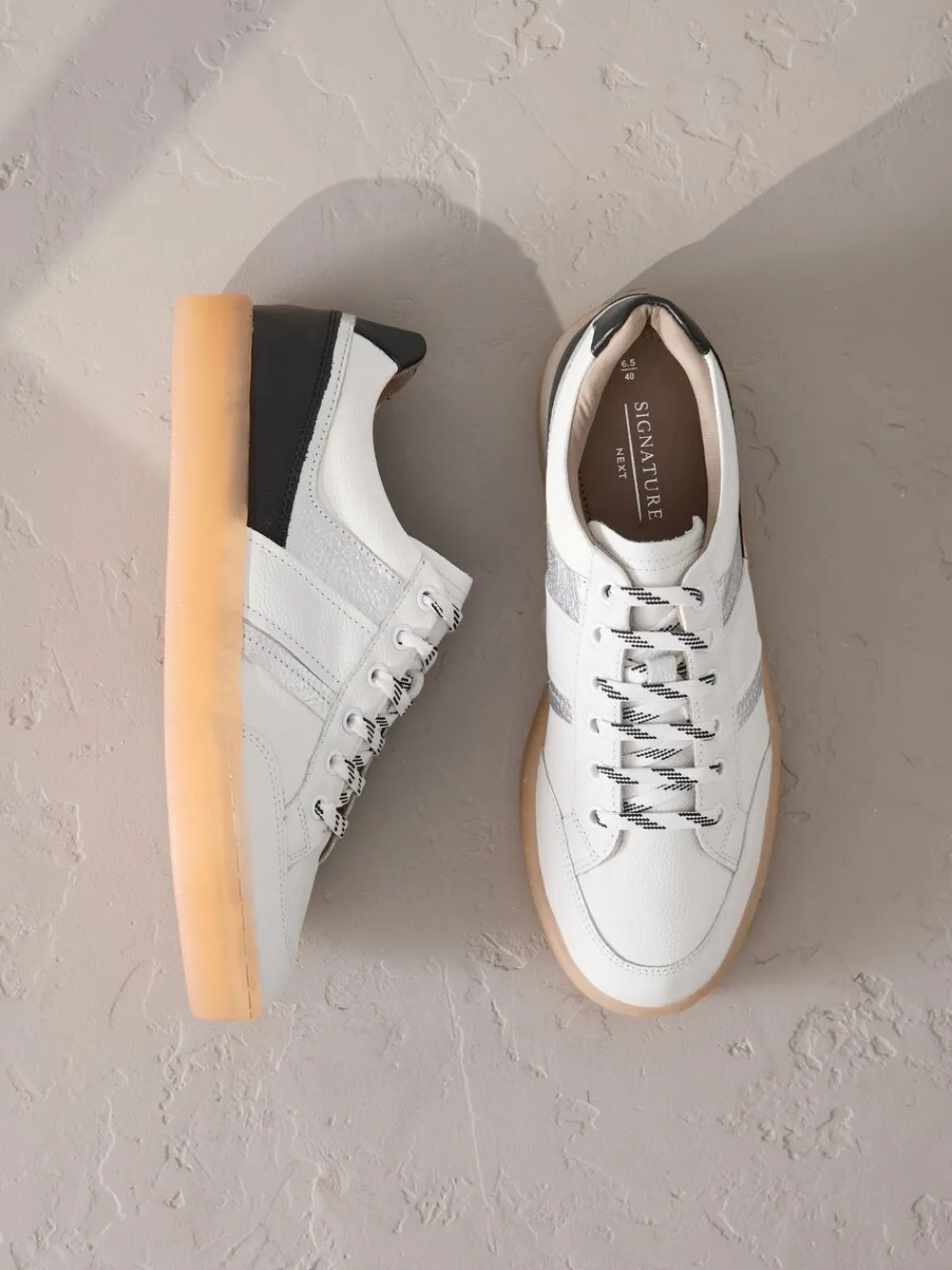 - Signature Premium Leather Chunky Side Stripe Lace Up Trainers*Next Best