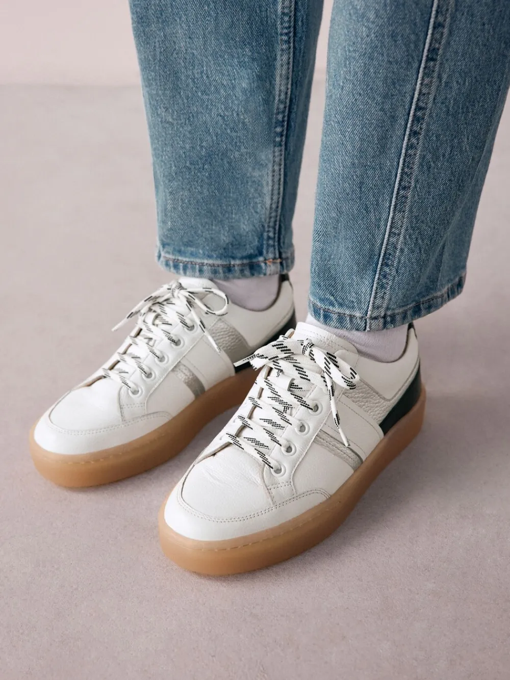 - Signature Premium Leather Chunky Side Stripe Lace Up Trainers*Next Best