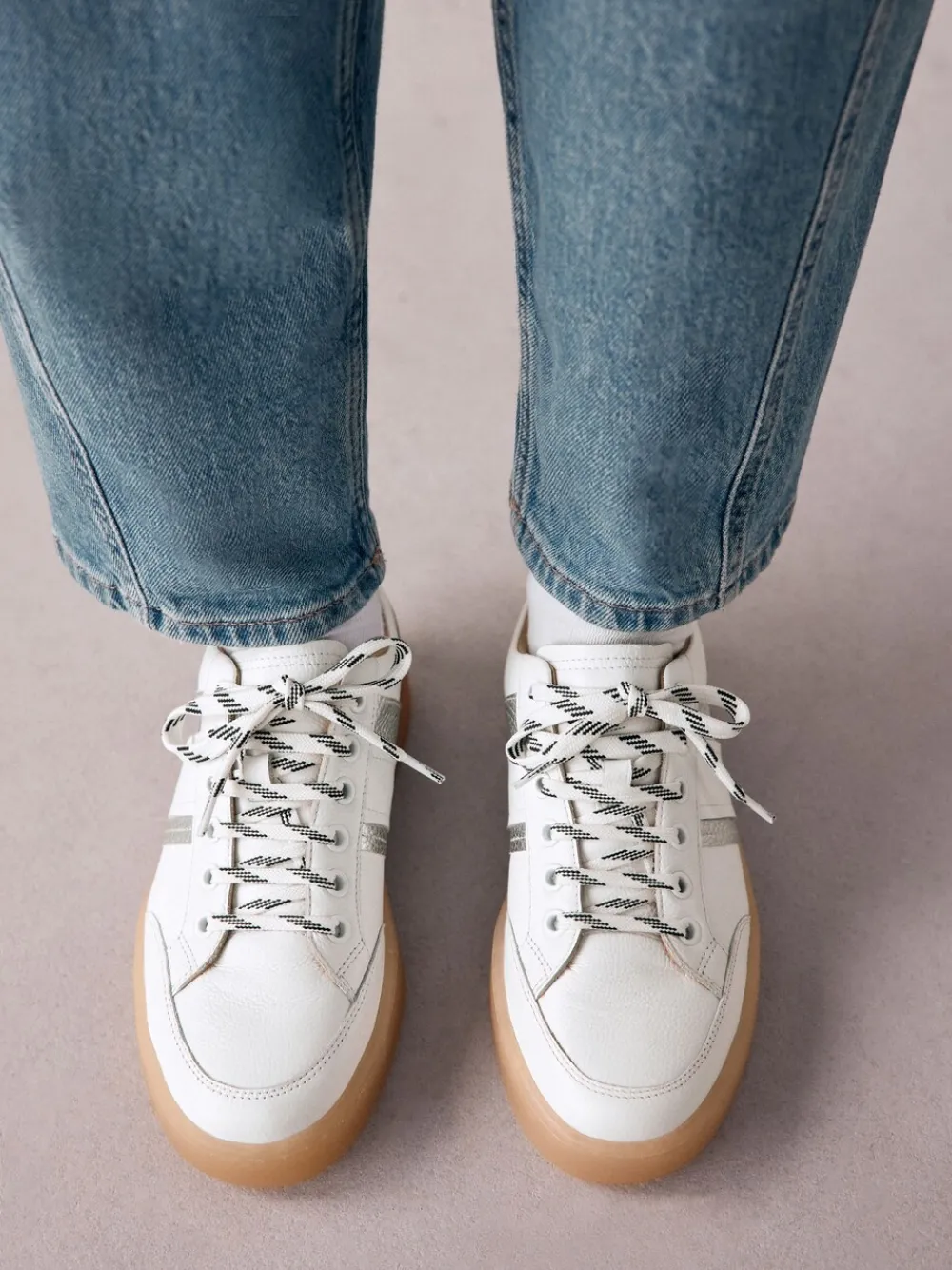 - Signature Premium Leather Chunky Side Stripe Lace Up Trainers*Next Best