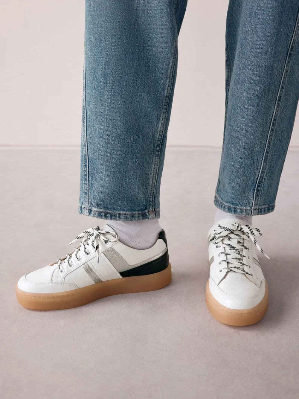 - Signature Premium Leather Chunky Side Stripe Lace Up Trainers*Next Best