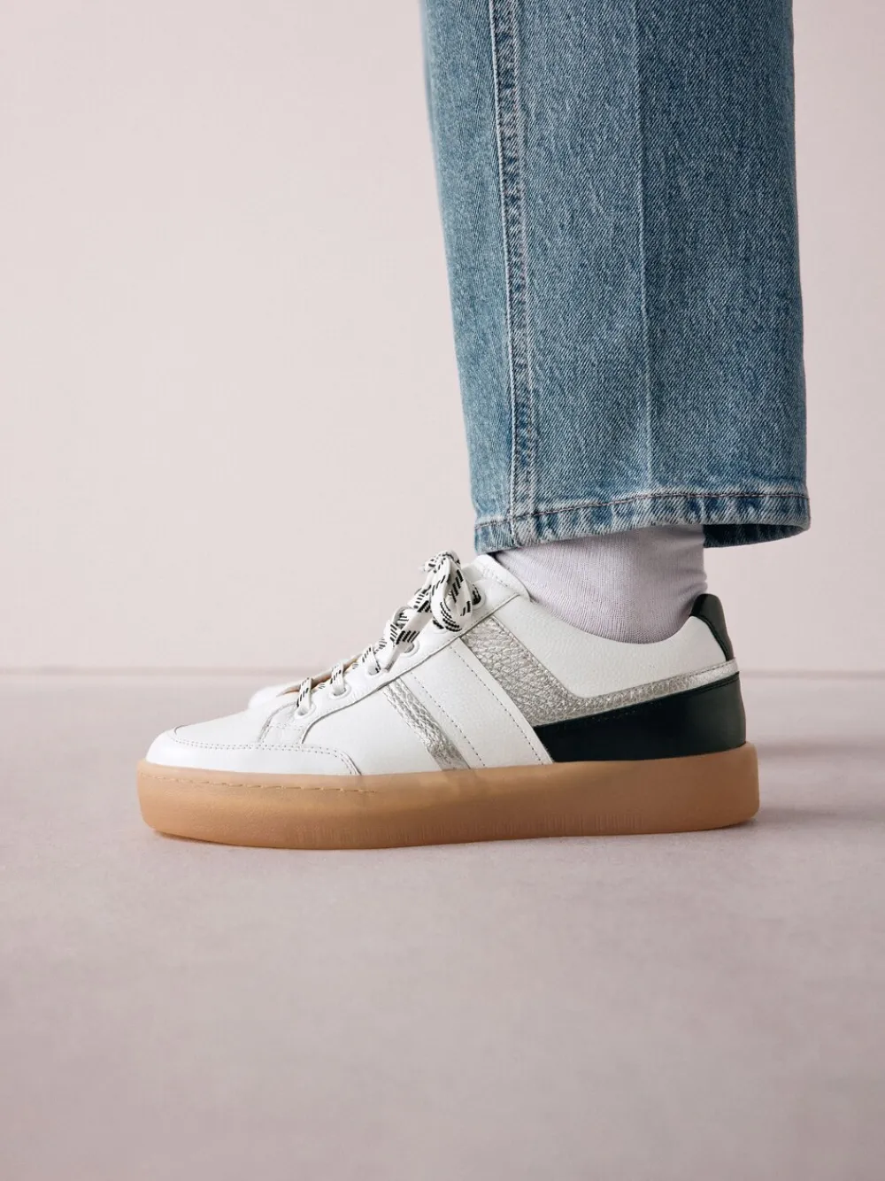 - Signature Premium Leather Chunky Side Stripe Lace Up Trainers*Next Best