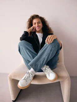 - Signature Premium Leather Chunky Side Stripe Lace Up Trainers*Next Best