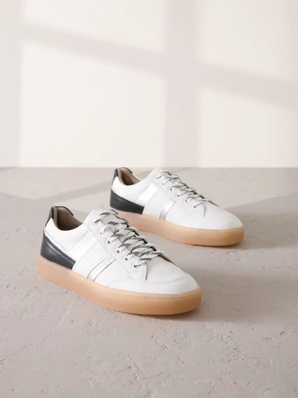 - Signature Premium Leather Chunky Side Stripe Lace Up Trainers*Next Best