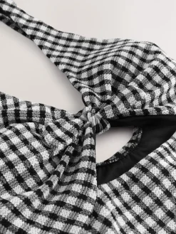 Zwart/wit gekreukte gingham-ruit - Uitgesneden plooi buik controle Zwempak*Next Clearance