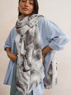 Zwart-wit gemarmerd - Dunne plissé sjaal*Next Outlet