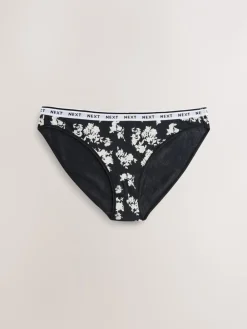 Zwart/wit met bloemenprint - 4 Katoenen slipjes met logotailleband*Next Online