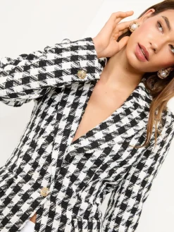 Zwart-wit pied-de-poule - - Blazer met enkele knopenrij*Lipsy Sale