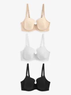 Zwart/wit/pastelroze huidskleur - DD+ ultiem comfort beha's van katoenmix verpakking van 3*Next Online