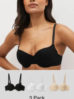 Zwart/wit/pastelroze huidskleur - Katoenmix ultiem comfort beha's verpakking van 3*Next Online