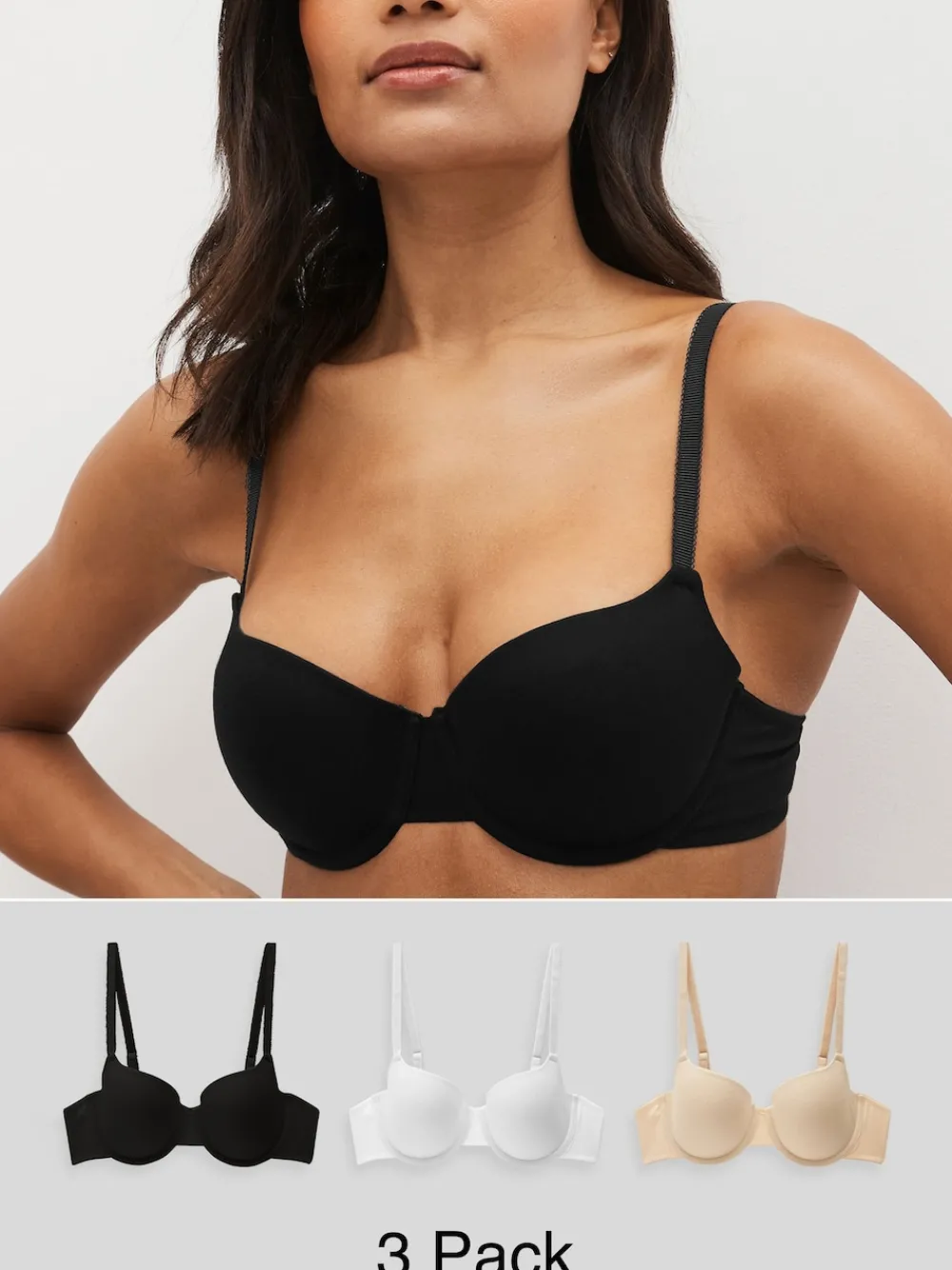 Zwart/wit/pastelroze huidskleur - Katoenmix ultiem comfort beha's verpakking van 3*Next Online