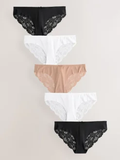 Zwart/wit/praline huidskleur - 5 Niet-aftekenende slips met kanten achterkant*Next Best