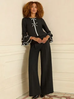 - Crew Neck Pleated Flute Sleeve Blouse*Love & Roses Best