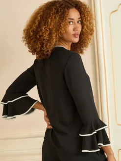 - Crew Neck Pleated Flute Sleeve Blouse*Love & Roses Best