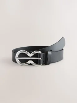 Zwart/zilver - Double Ring Leather Belt*Next