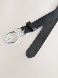 Zwart/zilver - Double Ring Leather Belt*Next