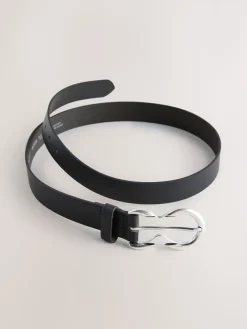 Zwart/zilver - Double Ring Leather Belt*Next